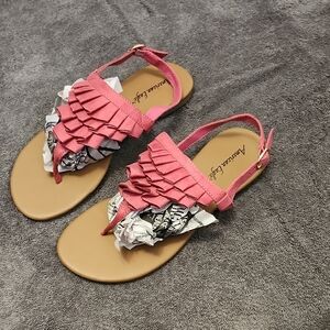 American Eagle Outfitters Pink and Tan Ruffled Sandals Size 9 NWOT